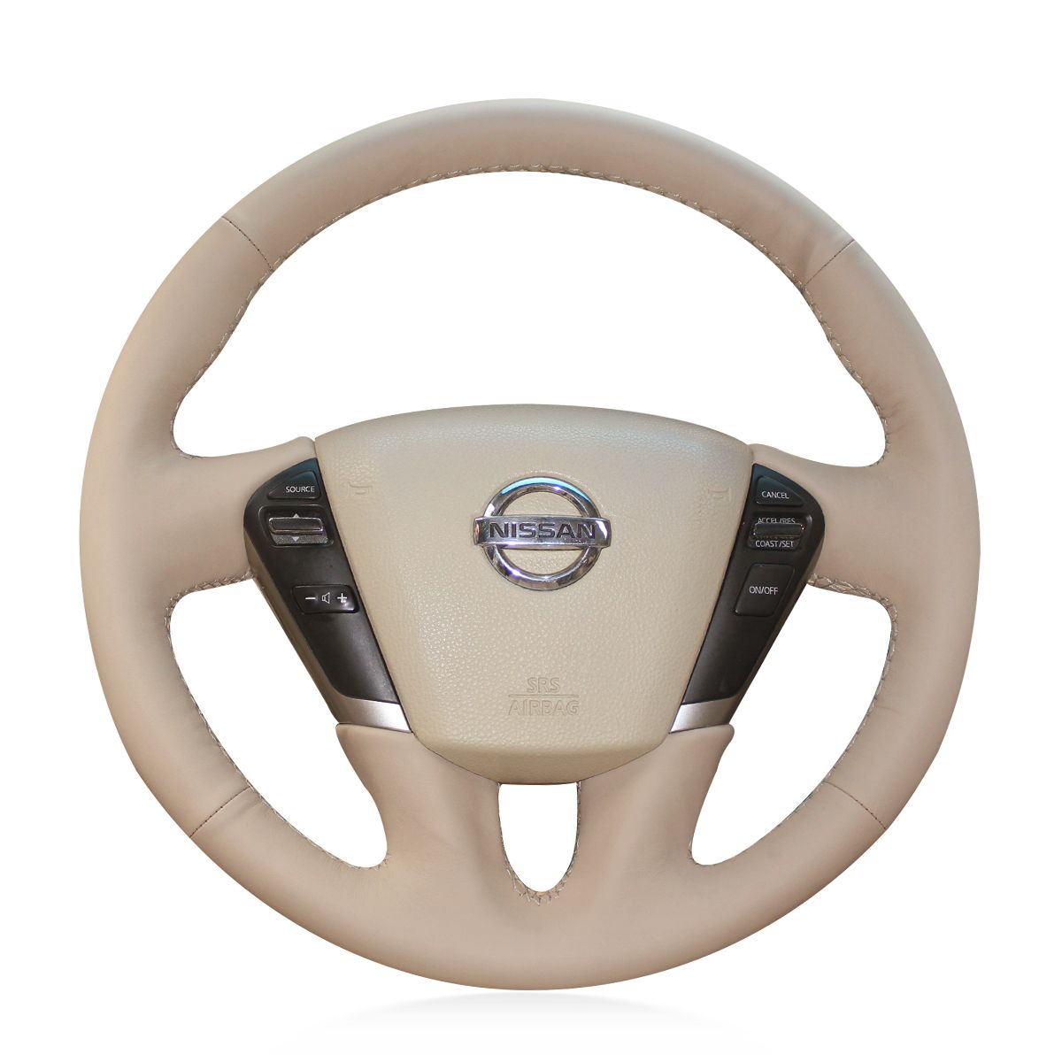 Loncky Auto Custom Fit OEM Beige Genuine Leather Car Steering Wheel Cover for Nissan Murano 2009